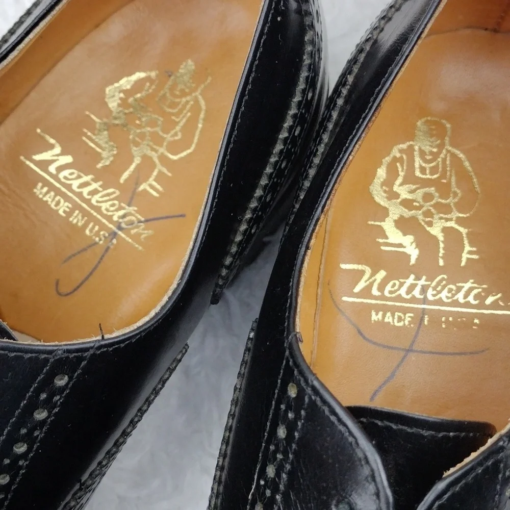 Nettleton USA Men's Black Leather Square Toe Lace Up Low Heel Brogue Dress Shoe